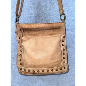 LUCKY BRAND Tan Leather Crossbody Studded Adjustable strap Boho Western Festival